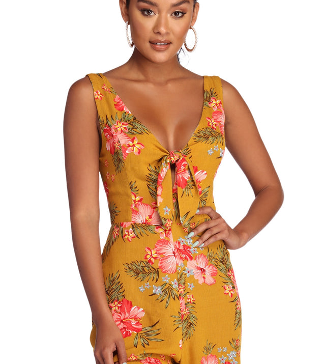 Tropical Floral Escape Romper will help you dress the part in stylish holiday party attire, an outfit for a New Year’s Eve party, & dressy or cocktail attire for any event.