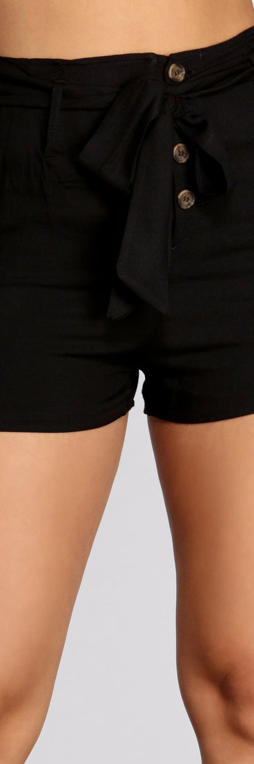 Tie Waist Button Front Twill Shorts for 2023 festival outfits, festival dress, outfits for raves, concert outfits, and/or club outfits