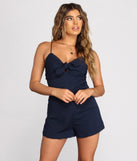 Scallop Trim Tie Front Romper is a trendy pick to create 2023 festival outfits, festival dresses, outfits for concerts or raves, and complete your best party outfits!