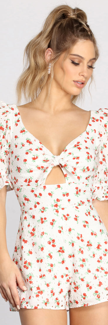 Eyelet Detail Floral Romper provides a stylish start to creating your best summer outfits of the season with on-trend details for 2023!