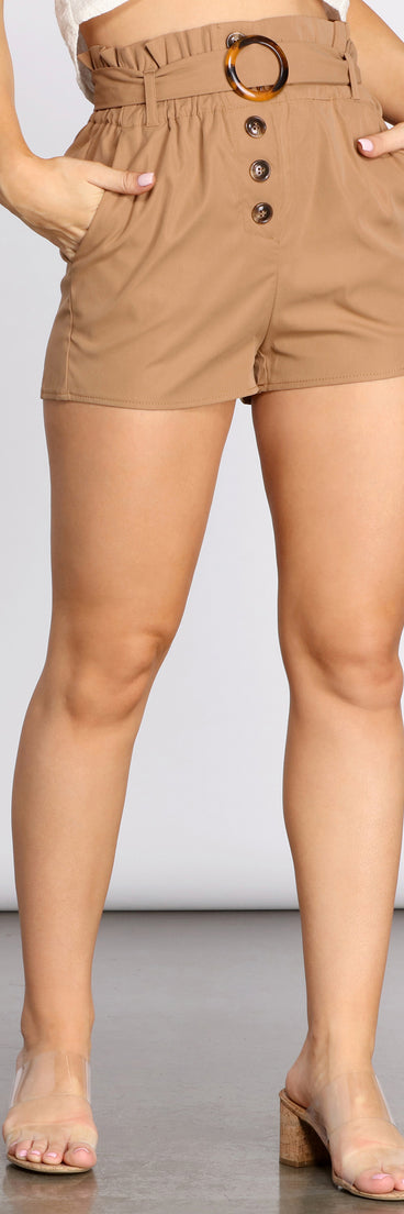 Belted Button Detail Paper Bag Shorts for 2023 festival outfits, festival dress, outfits for raves, concert outfits, and/or club outfits