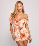 Island Bound Ruched Tropical Romper provides a stylish start to creating your best summer outfits of the season with on-trend details for 2023!