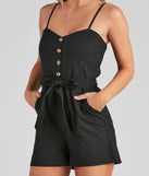 Perfect Day Sleeveless Linen Romper provides a stylish start to creating your best summer outfits of the season with on-trend details for 2023!