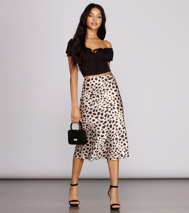 Satin flared leopard midi skirt top