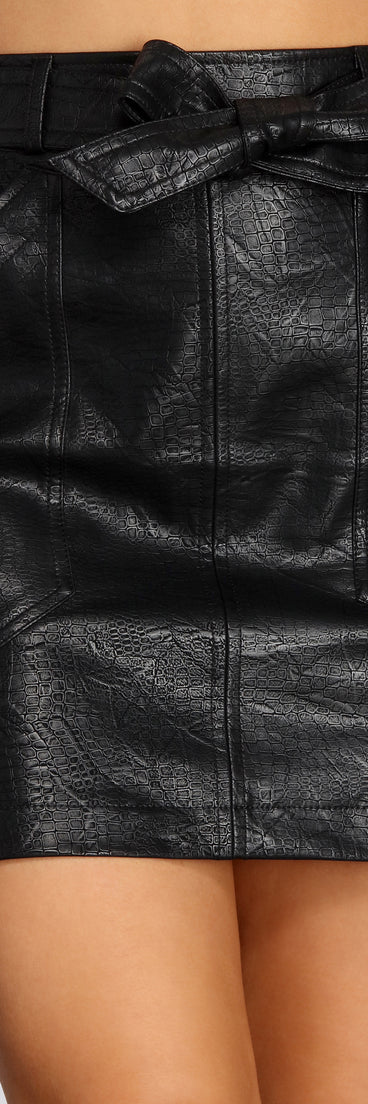 Bold And Belted Faux Leather Mini Skirt for 2022 festival outfits, festival dress, outfits for raves, concert outfits, and/or club outfits