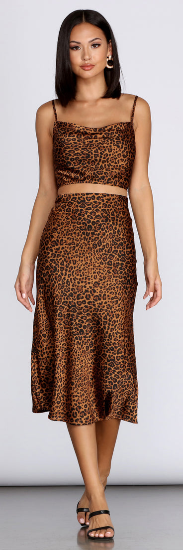 Leopard Flare Midi Skirt for 2022 festival outfits, festival dress, outfits for raves, concert outfits, and/or club outfits