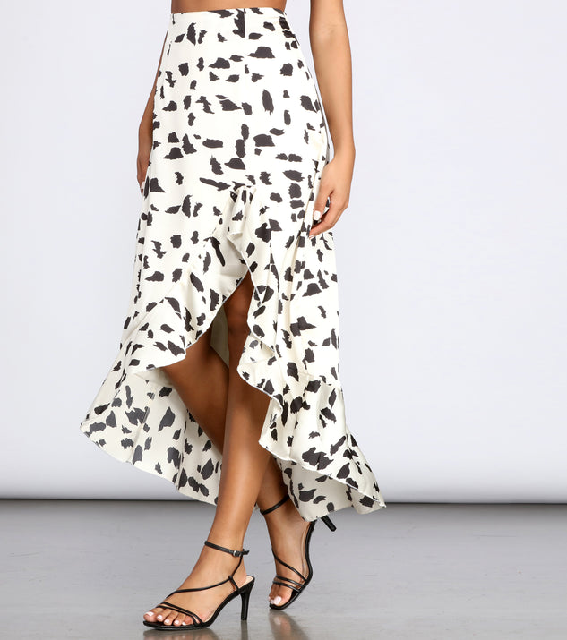 Spotted Ruffle Midi Skirt