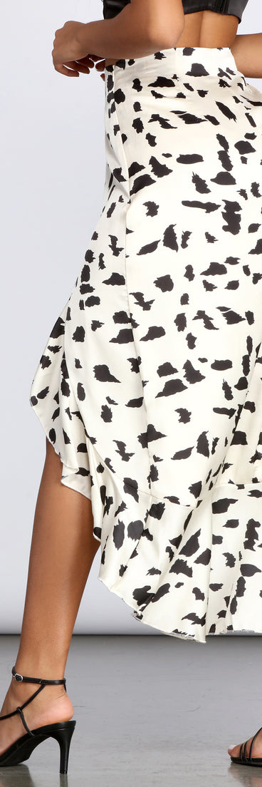 Spotted Ruffle Midi Skirt