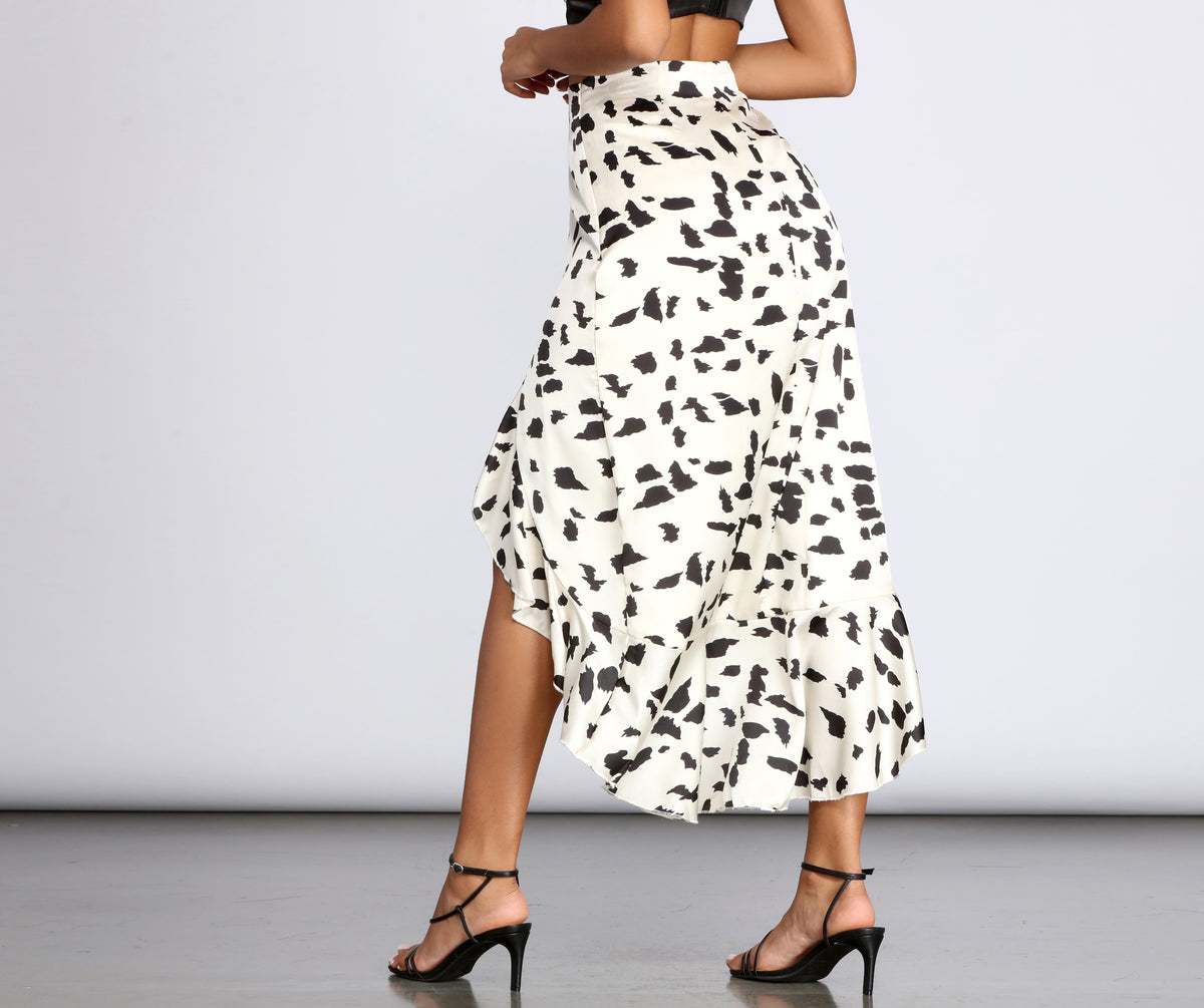 Spotted Ruffle Midi Skirt