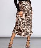 Zebra Flared Midi Satin Skirt