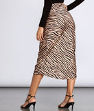 Zebra Flared Midi Satin Skirt
