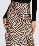 Zebra Flared Midi Satin Skirt