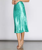 Embossed Floral Print Satin Midi Skirt