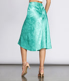 Embossed Floral Print Satin Midi Skirt