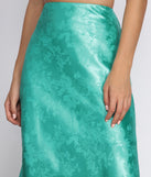Embossed Floral Print Satin Midi Skirt