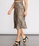Feline Myself Satin Leopard Flare Midi Skirt provides a stylish start to creating your best summer outfits of the season with on-trend details for 2023!