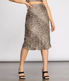 Feline Myself Satin Leopard Flare Midi Skirt for 2023 festival outfits, festival dress, outfits for raves, concert outfits, and/or club outfits