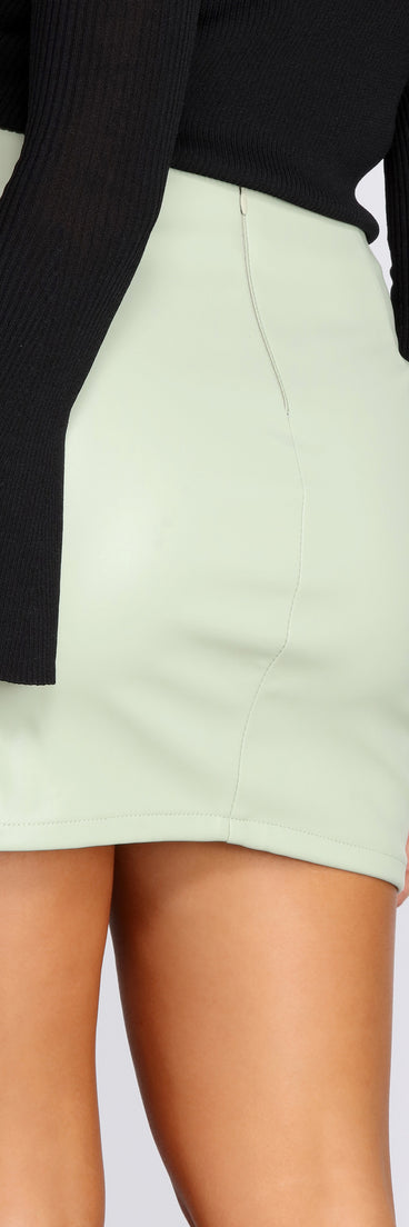 Side Slit PU Mini Skirt for 2022 festival outfits, festival dress, outfits for raves, concert outfits, and/or club outfits