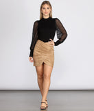 Faux Suede Ruched Mini Skirt provides a stylish start to creating your best summer outfits of the season with on-trend details for 2023!