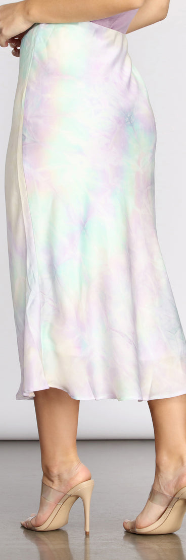 Tie Dye Satin Midi Skirt provides a stylish start to creating your best summer outfits of the season with on-trend details for 2023!