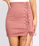 Sultry Chic Lace Up Faux Suede Mini Skirt for 2023 festival outfits, festival dress, outfits for raves, concert outfits, and/or club outfits