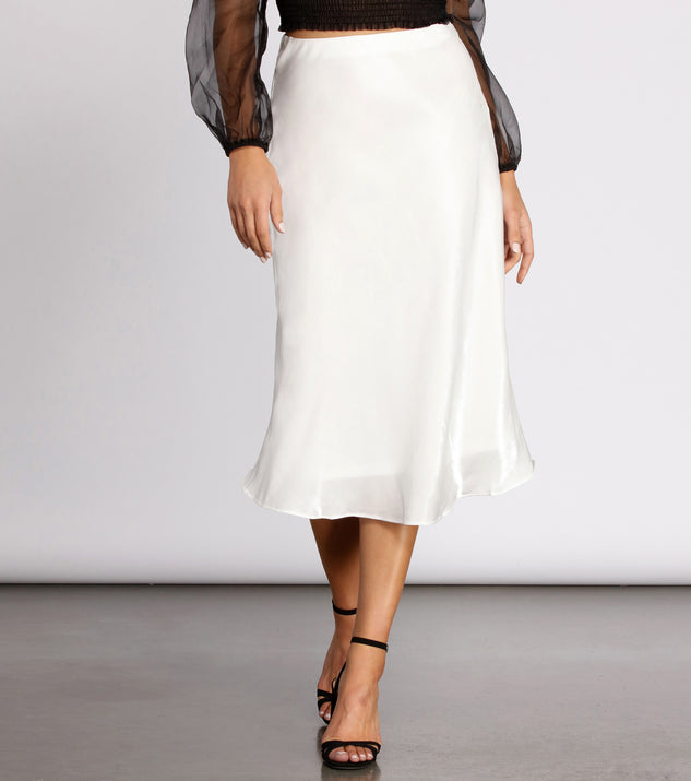 Shimmer Satin Midi Skirt provides a stylish start to creating your best summer outfits of the season with on-trend details for 2023!