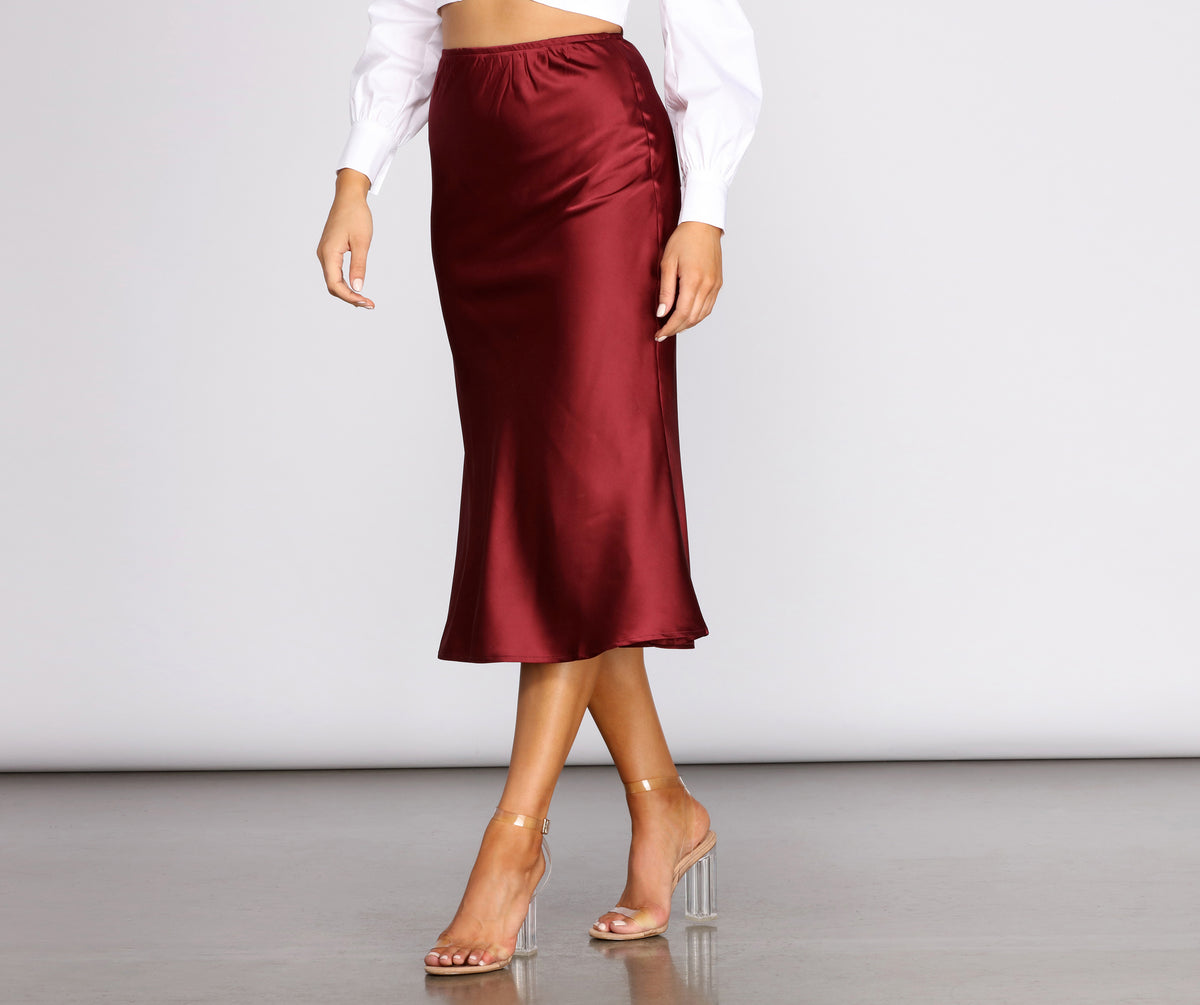 OYS - S - L - XL - 2X - Final Sale - Gathered Circle Skirt in Burgundy  Juniper Berries Satin | Laura Byrnes & Hope Johnstun – pinupgirlclothing.com