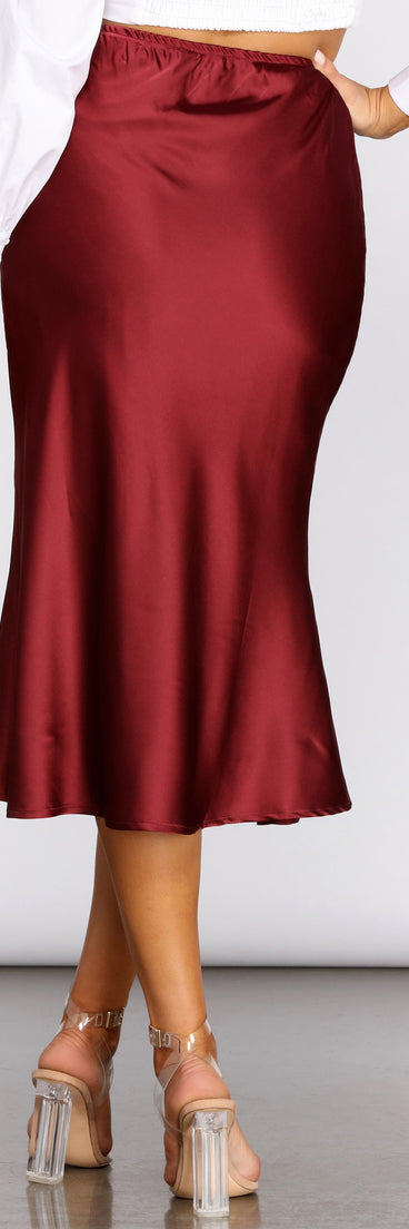 Make Your Move Satin Flare Midi Skirt provides a stylish start to creating your best summer outfits of the season with on-trend details for 2023!