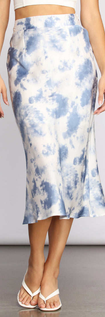 Stylishly Sleek Satin Tie Dye Midi Skirt provides a stylish start to creating your best summer outfits of the season with on-trend details for 2023!