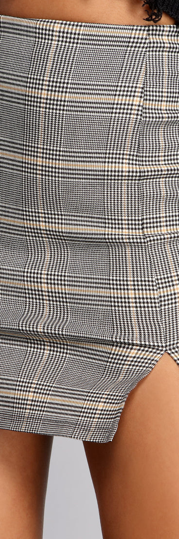 High Waist Double Slit Plaid Mini Skirt for 2023 festival outfits, festival dress, outfits for raves, concert outfits, and/or club outfits