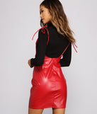 Classic Faux Leather Suspender Mini Skirt for 2023 festival outfits, festival dress, outfits for raves, concert outfits, and/or club outfits
