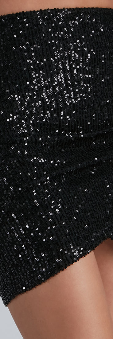 Holiday Sparkle Sequin Faux Wrap Skirt helps create the best bachelorette party outfit or the bride's sultry bachelorette dress for a look that slays!