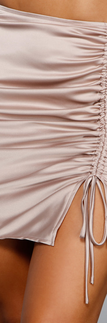 Dreamy And Chic Satin Mini Skirt helps create the best bachelorette party outfit or the bride's sultry bachelorette dress for a look that slays!