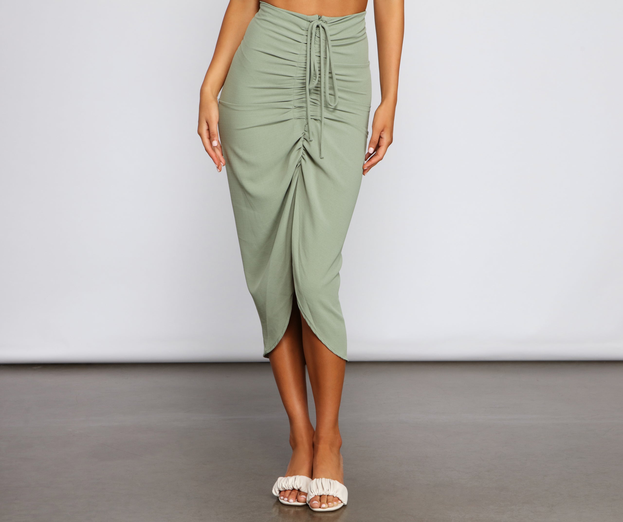 High-Rise Drama Ruched Midi Skirt | Windsor