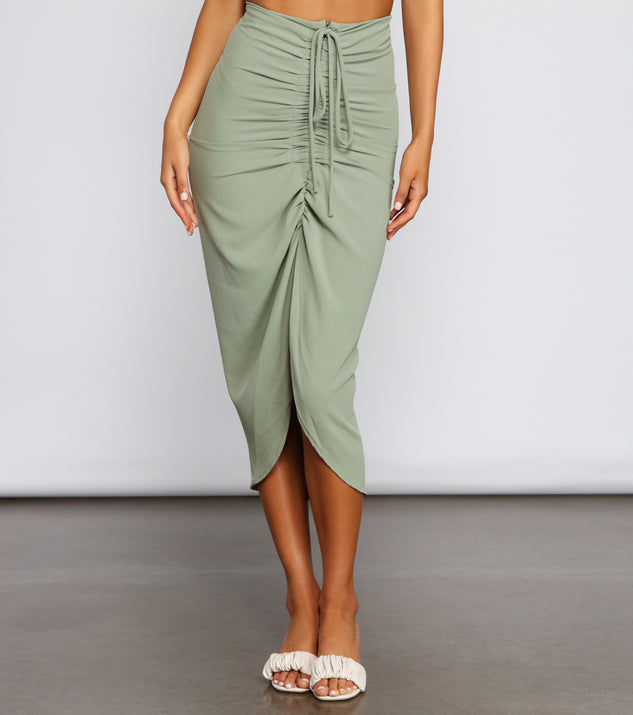 High-Rise Drama Ruched Midi Skirt | Windsor