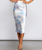 Trendy Tie Dye Satin Midi Skirt provides a stylish start to creating your best summer outfits of the season with on-trend details for 2023!