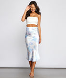 Trendy Tie Dye Satin Midi Skirt provides a stylish start to creating your best summer outfits of the season with on-trend details for 2023!