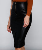 Sleek Style Faux Leather Midi Skirt provides a stylish start to creating your best summer outfits of the season with on-trend details for 2023!