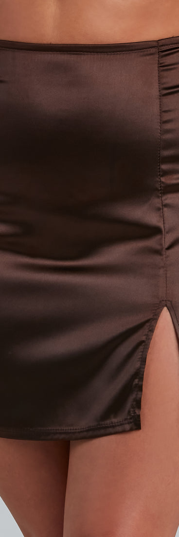 Alluringly Chic Satin Mini Skirt provides a stylish start to creating your best summer outfits of the season with on-trend details for 2023!