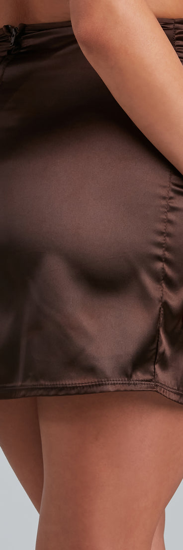 Alluringly Chic Satin Mini Skirt provides a stylish start to creating your best summer outfits of the season with on-trend details for 2023!