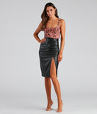 Listen Up PU Ruched Midi Skirt provides a stylish start to creating your best summer outfits of the season with on-trend details for 2023!