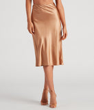 Silky-Chic Satin Midi Skirt helps create the best bachelorette party outfit or the bride's sultry bachelorette dress for a look that slays!