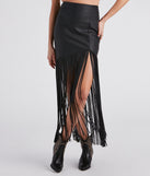 Fun Times Faux Leather Long Fringe Skirt is a fire pick to create 2023 festival outfits, concert dresses, outfits for raves, or to complete your best party outfits or clubwear!