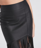 Fun Times Faux Leather Long Fringe Skirt is a fire pick to create 2023 festival outfits, concert dresses, outfits for raves, or to complete your best party outfits or clubwear!