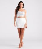 Glam Tonight Faux Leather Rhinestone Mini Skirt provides a stylish start to creating your best summer outfits of the season with on-trend details for 2023!