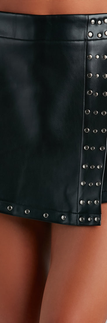 Flawless Stud Faux Leather Mini Skort