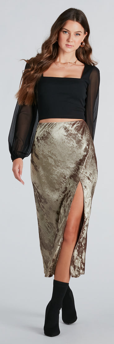 Trendy Shine Foiled Satin Midi Skirt