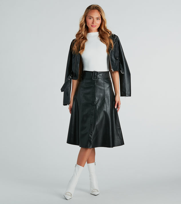 On The Go Girl Faux Leather A Line Midi Skirt Windsor Australia