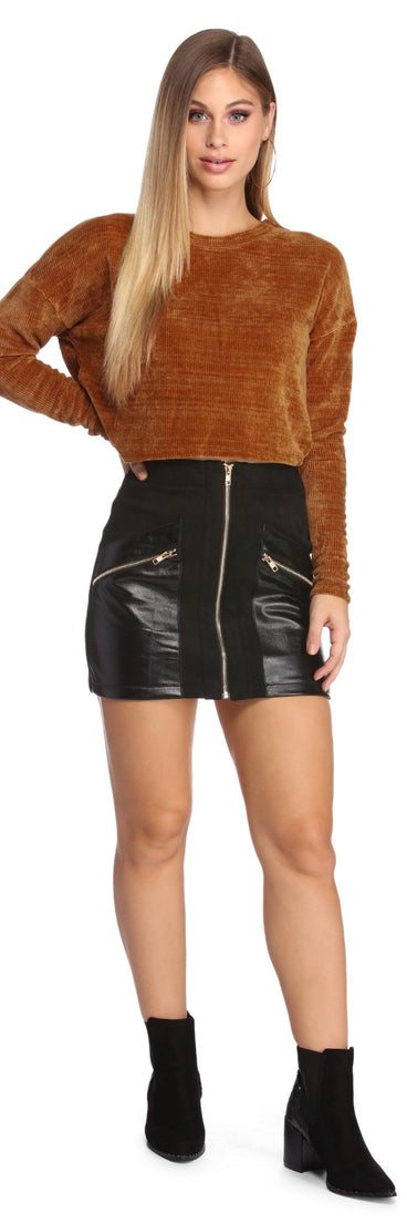 Zip It Up Faux Suede Mini Skirt for 2022 festival outfits, festival dress, outfits for raves, concert outfits, and/or club outfits