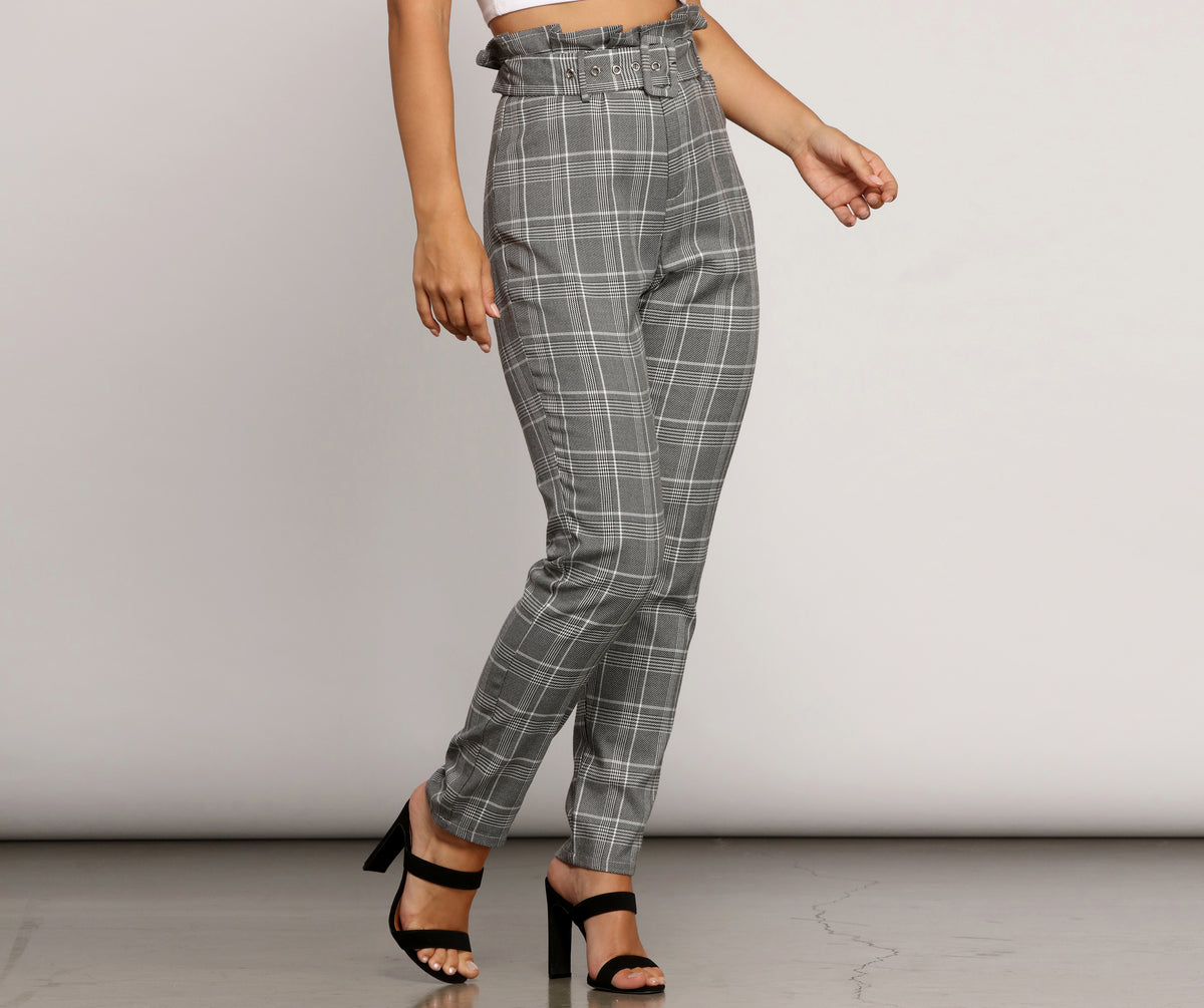 Paper Bag Plaid Tapered Pants